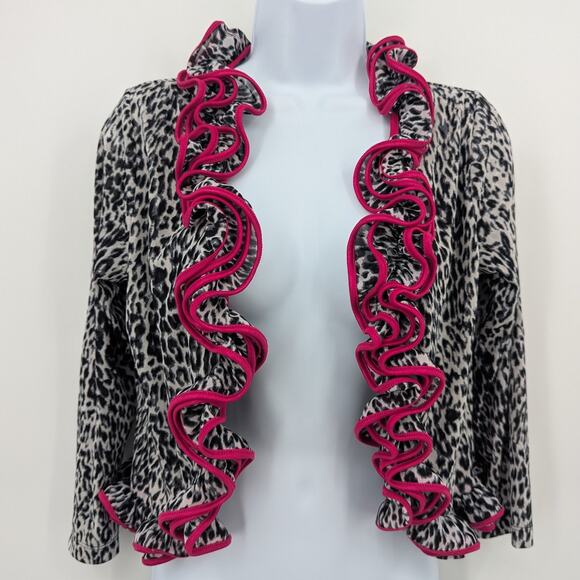 NEW Berek Leopard Ruffle S Cardigan Animal Print Pink Trim Y2K Maximalist Retro - Picture 2 of 10